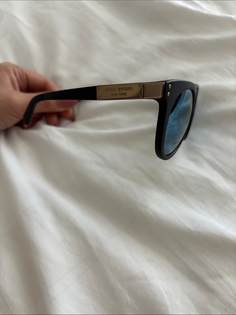 Henri Bendel Broadway Chrome Blue Lens Sunglasses - Picture 3 of 9